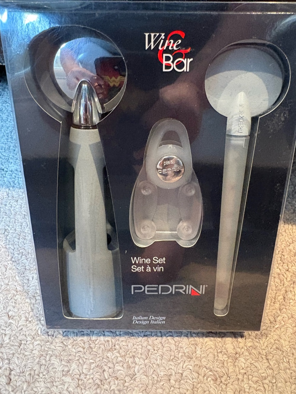 Pedrini Wine & Bar 3 Piece Wine Set Corkscrew Foil Cutter Thermometer NEW